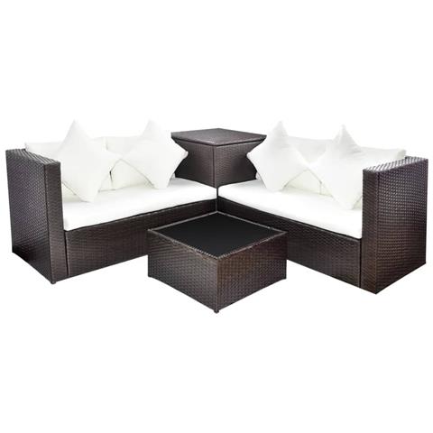 Set Divani Da Giardino 4 Pz Con Cuscini In Polyrattan Marrone - Foto 1