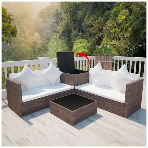 Set Divani Da Giardino 4 Pz Con Cuscini In Polyrattan Marrone - Foto 2