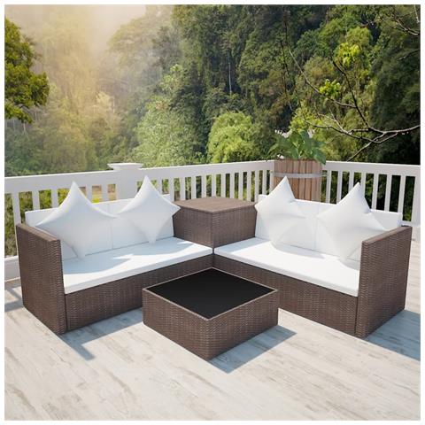 Set Divani Da Giardino 4 Pz Con Cuscini In Polyrattan Marrone - Foto 6
