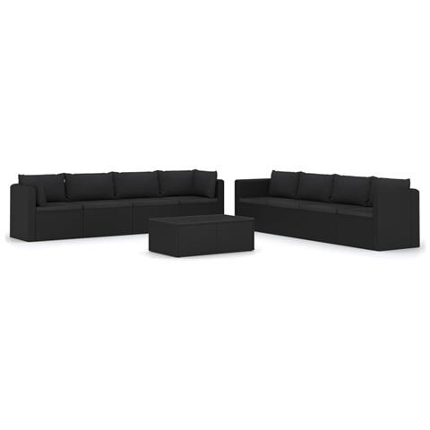 Lusso Casadino -  Set Divani Da Giardino 9 Pz Con Cuscini In Polyrattan Nero - Foto 1