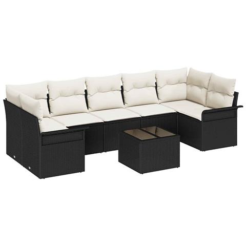 Set di Divani da Giardino da 8 Pezzi con Cuscini Nero Polirattan - Foto 1