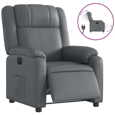Poltrona Reclinabile Elettrica Grigia in Similpelle - Foto 1