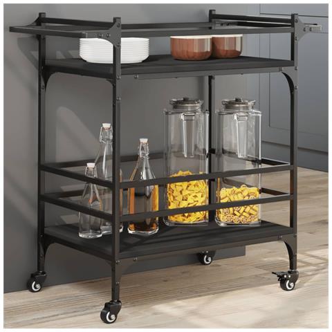 Carrello da Cucina Nero 82x40x78,5 cm in Legno Multistrato - Foto 2