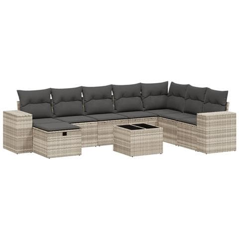 Set Divano da Giardino 9pz con Cuscini Grigio Chiaro Polyrattan - Foto 1