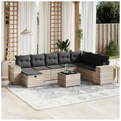 Set Divano da Giardino 9pz con Cuscini Grigio Chiaro Polyrattan - Foto 2