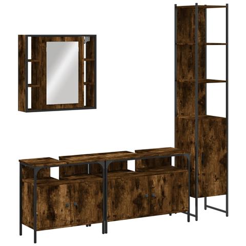 Set Mobili da Bagno 4 pz Rovere Fumo in Legno Multistrato - Foto 1