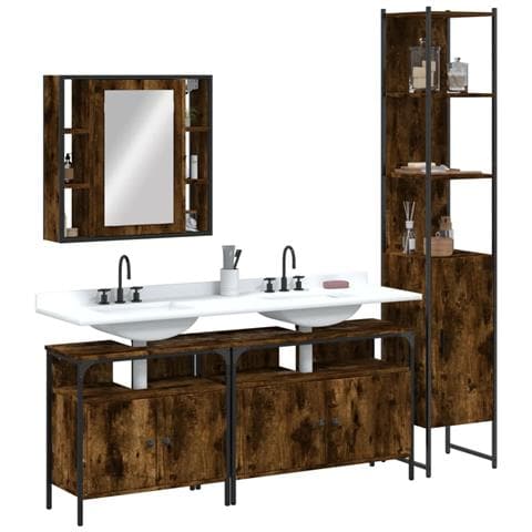 Set Mobili da Bagno 4 pz Rovere Fumo in Legno Multistrato - Foto 2