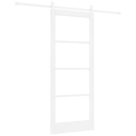 Porta Scorrevole con Set di Fissaggi 'ORKDAL'Legno Massello Bianco e Vetro - Foto 1