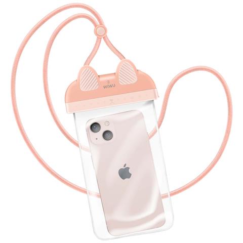 Custodia Impermeabile Ipx8 Per Telefono Da 7"" Design Orecchie Di Gatto, Rosa - Foto 1