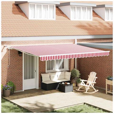 Tenda Retrattile Rosso e Bianco 450 × 300 cm Tessuto e Metallo - Foto 2