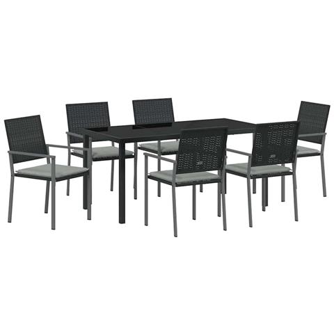 Set da Pranzo per Giardino 7 pcs Nero Poly Rattan - Foto 1