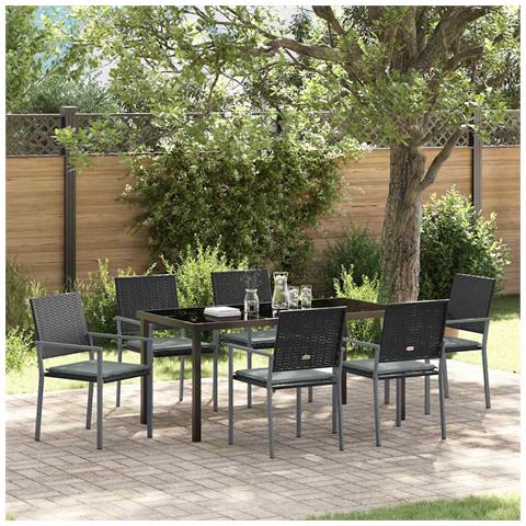 Set da Pranzo per Giardino 7 pcs Nero Poly Rattan - Foto 2