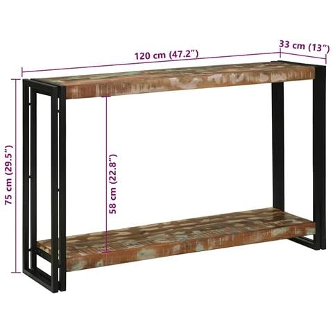 Tavolo consolle 120 x 33 x 75 cm legno massello di riciclo - Foto 9
