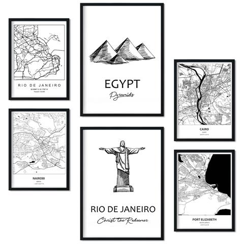 Set Di 6 Stampe Stampe Del Sudafrica Da Mappe E Monumenti In Bianco E Nero Per L'arredamento Della Tua Casa, Azienda E Ufficio A3 & A4 Senza Cornice - Foto 1