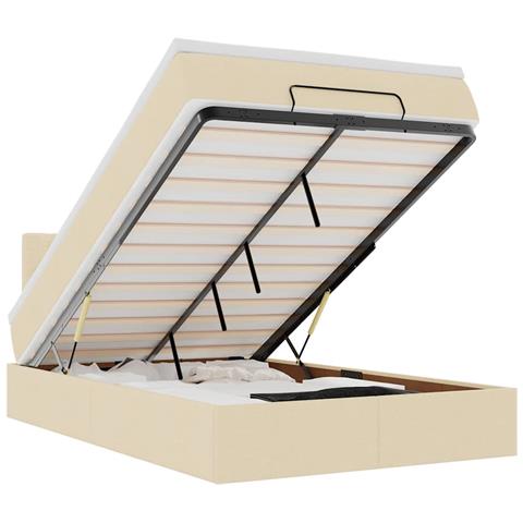 Struttura Letto Pouf con Materasso Crema 120x190 cm in Tessuto - Foto 1