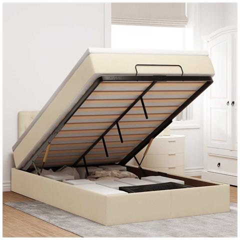 Struttura Letto Pouf con Materasso Crema 120x190 cm in Tessuto - Foto 2