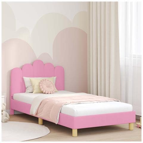 Struttura letto bambini con testata Rosa 90 x 200 cm Tessuto - Foto 2