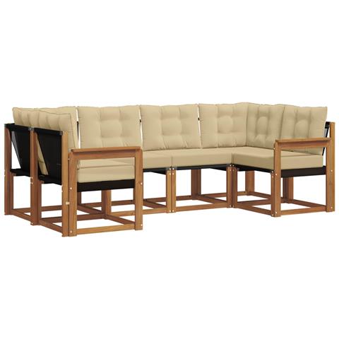 Set di divani da esterno con cuscino 6 pcs Naturale e Beige - Foto 1