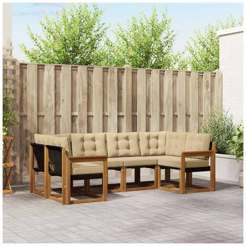 Set di divani da esterno con cuscino 6 pcs Naturale e Beige - Foto 2