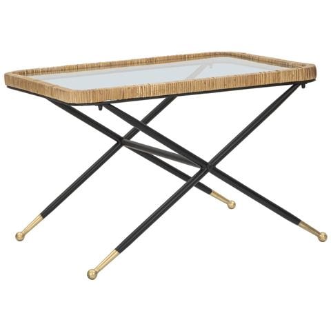 Tavolino Da Caffè Saint Barth Rettangolare Con Vetro, Ferro E Rattan — 70x50x45 Cm - Foto 1
