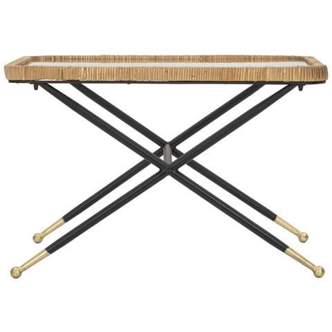 Tavolino Da Caffè Saint Barth Rettangolare Con Vetro, Ferro E Rattan — 70x50x45 Cm - Foto 2