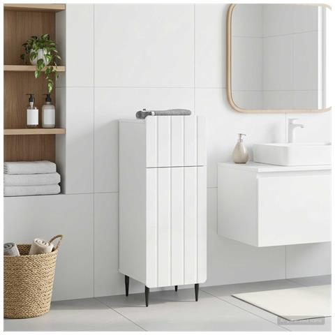 Mobiletto da Bagno ZWOLLE Bianco Lucido 30 x 31 x 79,5 cm - Foto 2