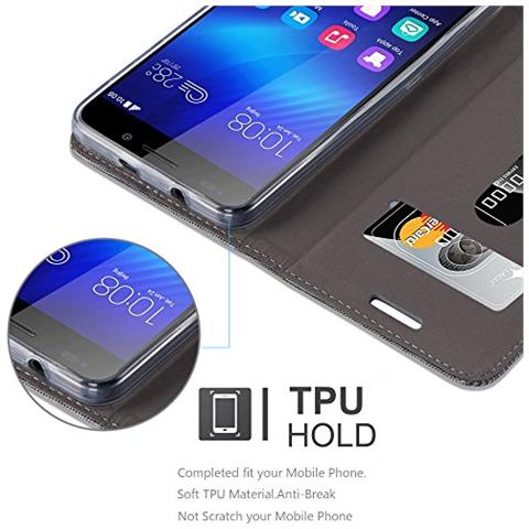Custodia Compatibile Con Honor 6 In Grigio Nero - Coperchio Protettiva Con Chiusura Magnetica, Funzione Stand E Tasca Per Le Carte - Foto 2
