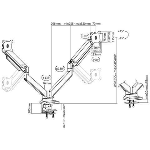 Supporto Da Tavolo Duo Regolabile In Altezza Con Molla A Gas 17-35"", Pro-gs100d - Foto 3