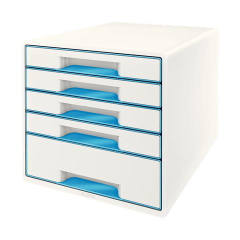 Leitz Schubladenbox Wow Cube, 5 Schbe, Perlwei / blau Fr Format Din A4 Maxi, Hochglanz, Schubladen Mit Auszugs - 1 Stck (5214-20-36) - Foto 1