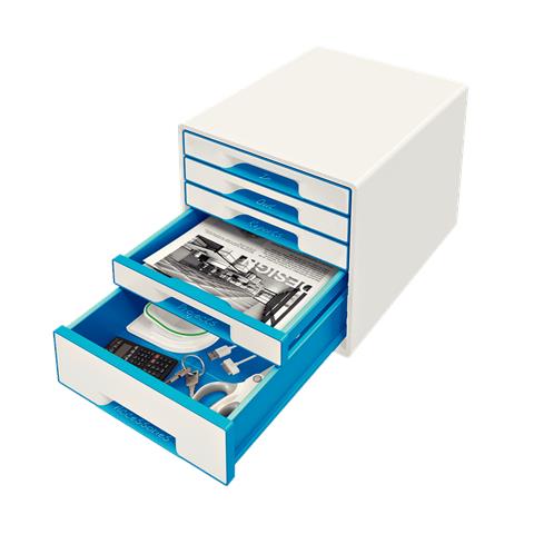 Leitz Schubladenbox Wow Cube, 5 Schbe, Perlwei / blau Fr Format Din A4 Maxi, Hochglanz, Schubladen Mit Auszugs - 1 Stck (5214-20-36) - Foto 3