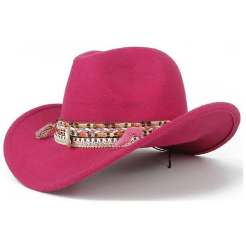 SLOWMOOSE - Cappello Da Cowboy Occidentale Cavo Di Lana Di Moda [ rosa  Rossa / Da 56 A 58 Cm] - ePRICE