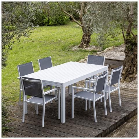 Veneziaset Di Mobili Da Giardino Estensibili In Textilene Grigio 180/300 - Alluminio Bianco - Foto 13