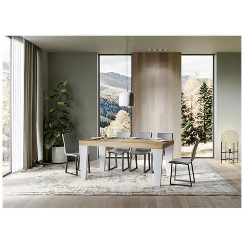 Tavolo Allungabile 90x160/420 Cm Spimbo Mix Piano Bianco Frassino - Gambe Noce - Quercia Natura /bianco Frassino - Foto 6