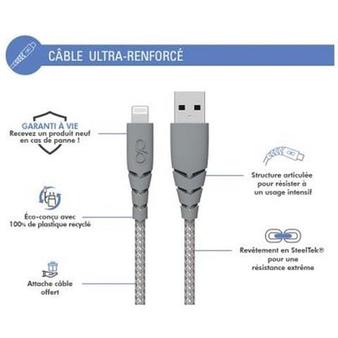 Cavo Usb A/lightning Ultra Rinforzato 3 M - 2,4 A, Grigio - Foto 2