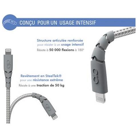 Cavo Usb A/lightning Ultra Rinforzato 3 M - 2,4 A, Grigio - Foto 3