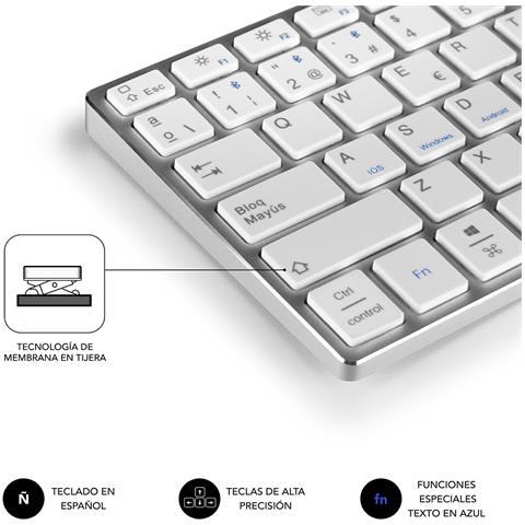 Tastiera Wireless 8436586740078 per Universale (Layout Spagnolo) Colore Argento. Bianco - Foto 2