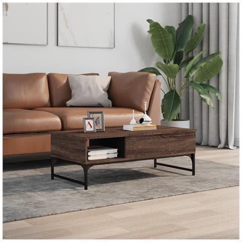 Tavolino Salotto Rovere Marrone 100x50x35cm Multistrato Metallo - Foto 3