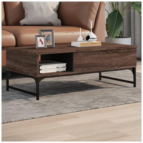 Tavolino Salotto Rovere Marrone 100x50x35cm Multistrato Metallo - Foto 1
