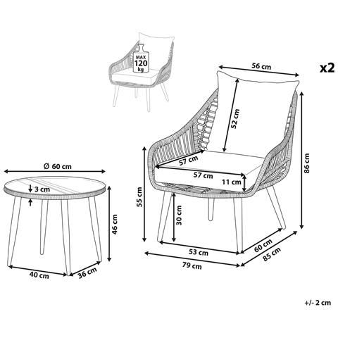 Set Bistro In Rattan Color Naturale E Cuscini Beige Laureto - Foto 8