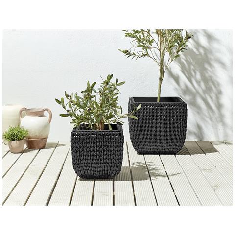 Set Di 2 Vasi Per Piante Berberis Rattan Sintetico 34/45 Cm Nero - Foto 1