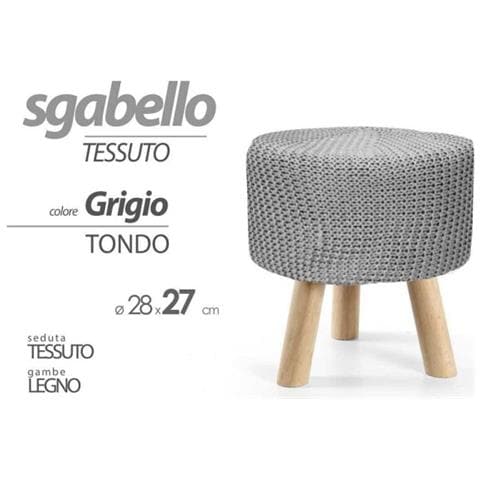 Trade Shop - Pouf Sgabello Poggiapiedi Tondo Pouff Piedi Legno Tessuto Grigio 28x27cm 827730 - Foto 1