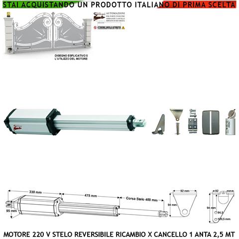 Attuatore Elettromeccanico Stelo Retrattile Reversibile Corsa 400 Mm 230 V Per Cancello Battente Anta Da 2,5 Metri Spi - Foto 1