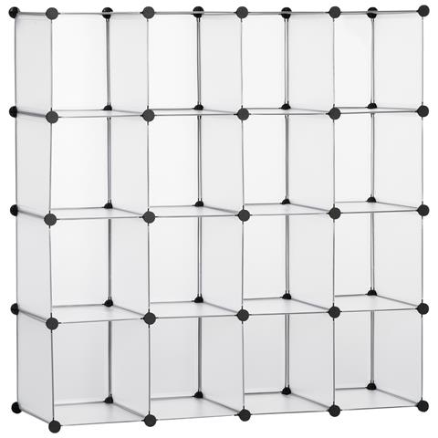 Mobile Scarpiera Modulare Salvaspazio, 16 Cubi 30x30x30 Cm In Acciaio E Pp, 125x32x125 Cm, Trasparente - Foto 1