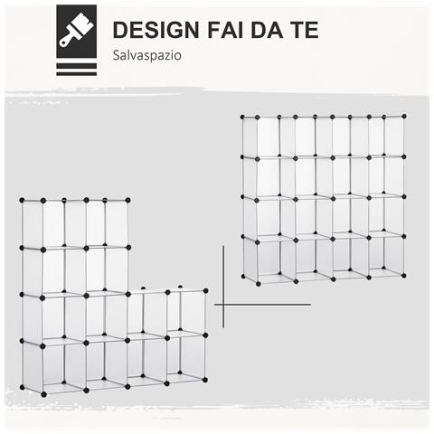 Mobile Scarpiera Modulare Salvaspazio, 16 Cubi 30x30x30 Cm In Acciaio E Pp, 125x32x125 Cm, Trasparente - Foto 6