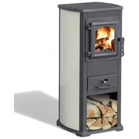 Stufa A Legna Con Struttura In Acciaio E Vano Porta Legna 5,3 Kw - Beige - Foto 1