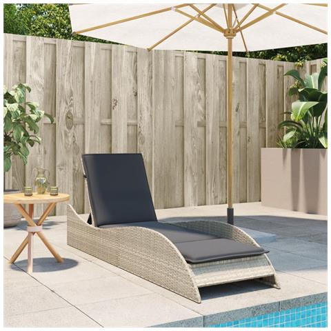 Lettino Con Cuscino Grigio Chiaro 60x205x73 Cm In Polyrattan - Foto 3