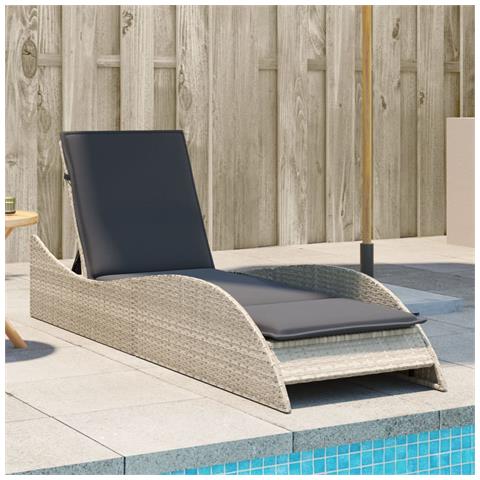 Lettino Con Cuscino Grigio Chiaro 60x205x73 Cm In Polyrattan - Foto 1