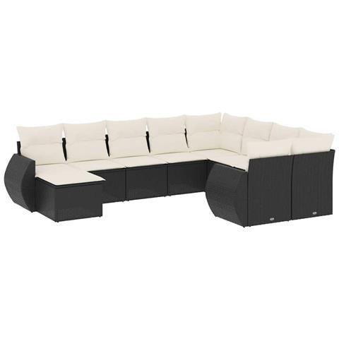 Set Divani Da Giardino 10pz Con Cuscini In Polyrattan Nero - Foto 1