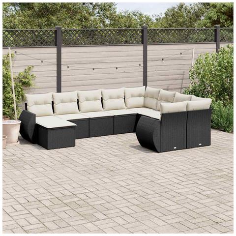 Set Divani Da Giardino 10pz Con Cuscini In Polyrattan Nero - Foto 2