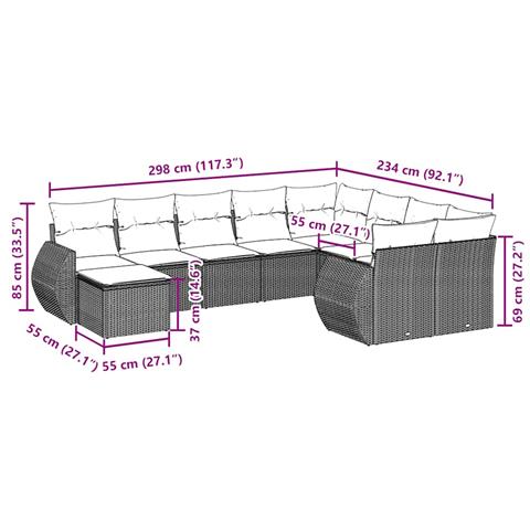 Set Divani Da Giardino 10pz Con Cuscini In Polyrattan Nero - Foto 3